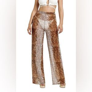 River Island LEOPARD PRINT MESH COVER-UP PANTS IN BROWN Size 6